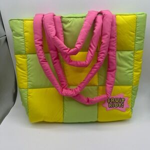 Fruit Riot Puffy Tote Bag Women Multi Color Checkerboard Quilted Shoulder Bag‎